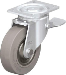 Blickle - 6-1/2" Diam x 1-31/32" Wide x 7-61/64" OAH Top Plate Mount Swivel Caster with Brake - Solid Rubber, 990 Lb Capacity, Ball Bearing, 5-1/2 x 4-3/8" Plate - USA Tool & Supply