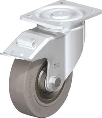 Blickle - 6-1/2" Diam x 1-31/32" Wide x 7-61/64" OAH Top Plate Mount Swivel Caster with Brake - Solid Rubber, 990 Lb Capacity, Ball Bearing, 5-1/2 x 4-3/8" Plate - USA Tool & Supply