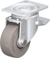 Blickle - 5" Diam x 1-31/32" Wide x 6-11/16" OAH Top Plate Mount Swivel Caster with Brake - Solid Rubber, 704 Lb Capacity, Ball Bearing, 5-1/2 x 4-3/8" Plate - USA Tool & Supply