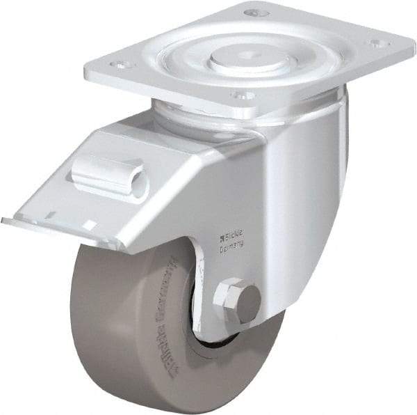 Blickle - 5" Diam x 1-31/32" Wide x 6-11/16" OAH Top Plate Mount Swivel Caster with Brake - Solid Rubber, 704 Lb Capacity, Ball Bearing, 5-1/2 x 4-3/8" Plate - USA Tool & Supply