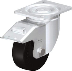 Blickle - 5" Diam x 1-31/32" Wide x 6-11/16" OAH Top Plate Mount Swivel Caster with Brake - Solid Rubber, 704 Lb Capacity, Ball Bearing, 5-1/2 x 4-3/8" Plate - USA Tool & Supply