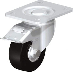 Blickle - 4" Diam x 1-49/64" Wide x 5-33/64" OAH Top Plate Mount Swivel Caster with Brake - Solid Rubber, 594 Lb Capacity, Ball Bearing, 5-1/2 x 4-3/8" Plate - USA Tool & Supply