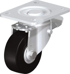 Blickle - 4" Diam x 1-49/64" Wide x 5-33/64" OAH Top Plate Mount Swivel Caster with Brake - Solid Rubber, 594 Lb Capacity, Ball Bearing, 5-1/2 x 4-3/8" Plate - USA Tool & Supply