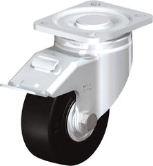 Blickle - 4" Diam x 1-49/64" Wide x 5-33/64" OAH Top Plate Mount Swivel Caster with Brake - Solid Rubber, 594 Lb Capacity, Ball Bearing, 3-15/16 x 3-3/8" Plate - USA Tool & Supply