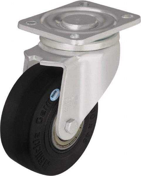 Blickle - 4" Diam x 1-49/64" Wide x 5-33/64" OAH Top Plate Mount Swivel Caster - Solid Rubber, 594 Lb Capacity, Ball Bearing, 3-15/16 x 3-3/8" Plate - USA Tool & Supply