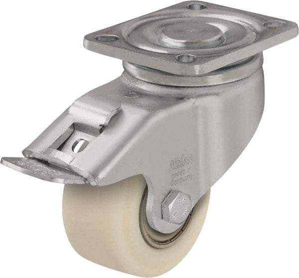 Blickle - 3" Diam x 1-37/64" Wide x 4-23/32" OAH Top Plate Mount Swivel Caster with Brake - Impact-Resistant Cast Nylon, 1,540 Lb Capacity, Ball Bearing, 3-15/16 x 3-3/8" Plate - USA Tool & Supply