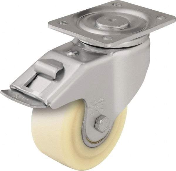 Blickle - 4" Diam x 1-37/64" Wide x 5-33/64" OAH Top Plate Mount Swivel Caster with Brake - Impact-Resistant Cast Nylon, 1,540 Lb Capacity, Ball Bearing, 5-1/2 x 4-3/8" Plate - USA Tool & Supply