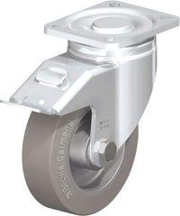 Blickle - 5" Diam x 1-9/16" Wide x 6-1/2" OAH Top Plate Mount Swivel Caster with Brake - Solid Rubber, 550 Lb Capacity, Ball Bearing, 3-15/16 x 3-3/8" Plate - USA Tool & Supply