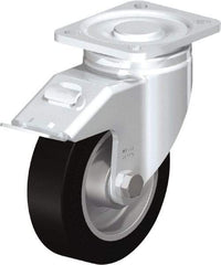 Blickle - 5" Diam x 1-9/16" Wide x 6-1/2" OAH Top Plate Mount Swivel Caster with Brake - Solid Rubber, 550 Lb Capacity, Ball Bearing, 3-15/16 x 3-3/8" Plate - USA Tool & Supply
