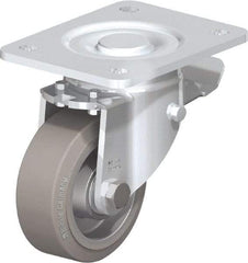 Blickle - 4" Diam x 1-9/16" Wide x 5-33/64" OAH Top Plate Mount Swivel Caster with Brake - Solid Rubber, 440 Lb Capacity, Ball Bearing, 5-1/2 x 4-3/8" Plate - USA Tool & Supply