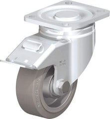 Blickle - 4" Diam x 1-9/16" Wide x 5-33/64" OAH Top Plate Mount Swivel Caster with Brake - Solid Rubber, 440 Lb Capacity, Ball Bearing, 3-15/16 x 3-3/8" Plate - USA Tool & Supply