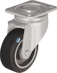 Blickle - 4" Diam x 1-9/16" Wide x 5-33/64" OAH Top Plate Mount Swivel Caster - Solid Rubber, 440 Lb Capacity, Ball Bearing, 3-15/16 x 3-3/8" Plate - USA Tool & Supply