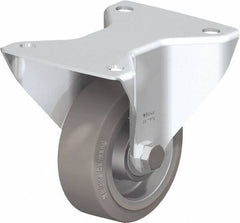 Blickle - 4" Diam x 1-9/16" Wide x 5-7/64" OAH Top Plate Mount Rigid Caster - Solid Rubber, 440 Lb Capacity, Ball Bearing, 5-1/2 x 4-3/8" Plate - USA Tool & Supply