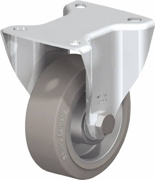Blickle - 4" Diam x 1-9/16" Wide x 5-7/64" OAH Top Plate Mount Rigid Caster - Solid Rubber, 440 Lb Capacity, Ball Bearing, 3-15/16 x 3-3/8" Plate - USA Tool & Supply