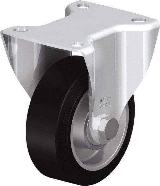 Blickle - 4" Diam x 1-9/16" Wide x 5-7/64" OAH Top Plate Mount Rigid Caster - Solid Rubber, 440 Lb Capacity, Ball Bearing, 3-15/16 x 3-3/8" Plate - USA Tool & Supply