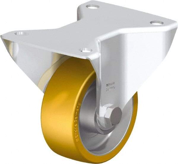 Blickle - 4" Diam x 1-9/16" Wide x 5-7/64" OAH Top Plate Mount Rigid Caster - Polyurethane-Elastomer Blickle Softhane, 550 Lb Capacity, Ball Bearing, 5-1/2 x 4-3/8" Plate - USA Tool & Supply