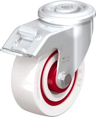 Blickle - 4" Diam x 1-3/8" Wide x 4-59/64" OAH Hollow Kingpin Mount Swivel Caster with Brake - Impact-Resistant Nylon, 330 Lb Capacity, Roller Bearing, Hollow Kingpin Stem - USA Tool & Supply