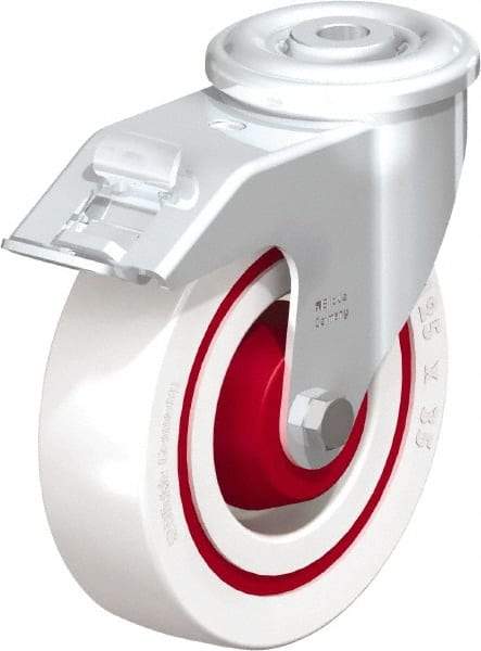 Blickle - 5" Diam x 1-3/8" Wide x 5-29/32" OAH Hollow Kingpin Mount Swivel Caster with Brake - Impact-Resistant Nylon, 330 Lb Capacity, Roller Bearing, Hollow Kingpin Stem - USA Tool & Supply
