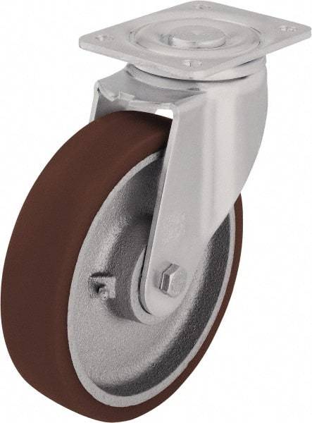 Blickle - 4" Diam x 1-37/64" Wide x 5-33/64" OAH Top Plate Mount Swivel Caster - Polyurethane-Elastomer Blickle Softhane, 880 Lb Capacity, Ball Bearing, 5-1/2 x 4-3/8" Plate - USA Tool & Supply