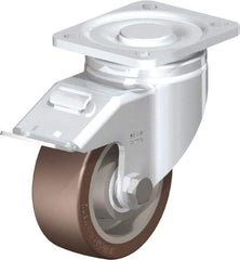 Blickle - 4" Diam x 1-37/64" Wide x 5-33/64" OAH Top Plate Mount Swivel Caster with Brake - Polyurethane-Elastomer Blickle Softhane, 880 Lb Capacity, Ball Bearing, 3-15/16 x 3-3/8" Plate - USA Tool & Supply