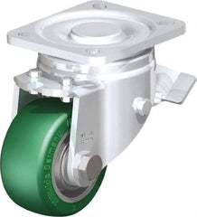 Blickle - 3" Diam x 1-9/16" Wide x 4-23/32" OAH Top Plate Mount Swivel Caster with Brake - Polyurethane-Elastomer Blickle Softhane, 506 Lb Capacity, Ball Bearing, 3-15/16 x 3-3/8" Plate - USA Tool & Supply