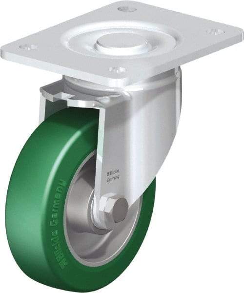 Blickle - 5" Diam x 1-9/16" Wide x 6-1/2" OAH Top Plate Mount Swivel Caster - Polyurethane-Elastomer Blickle Softhane, 770 Lb Capacity, Ball Bearing, 5-1/2 x 4-3/8" Plate - USA Tool & Supply