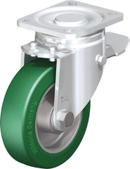 Blickle - 5" Diam x 1-9/16" Wide x 6-1/2" OAH Top Plate Mount Swivel Caster with Brake - Polyurethane-Elastomer Blickle Softhane, 770 Lb Capacity, Ball Bearing, 3-15/16 x 3-3/8" Plate - USA Tool & Supply