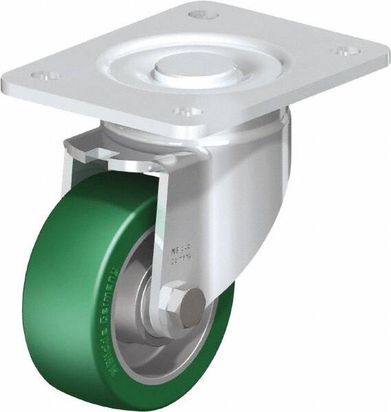 Blickle - 4" Diam x 1-9/16" Wide x 5-33/64" OAH Top Plate Mount Swivel Caster - Polyurethane-Elastomer Blickle Softhane, 660 Lb Capacity, Ball Bearing, 5-1/2 x 4-3/8" Plate - USA Tool & Supply