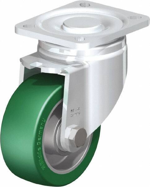 Blickle - 4" Diam x 1-9/16" Wide x 5-33/64" OAH Top Plate Mount Swivel Caster - Polyurethane-Elastomer Blickle Softhane, 660 Lb Capacity, Ball Bearing, 3-15/16 x 3-3/8" Plate - USA Tool & Supply