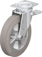 Blickle - 10" Diam x 2" Wide x 11-39/64" OAH Top Plate Mount Swivel Caster with Brake - Solid Rubber, 1,430 Lb Capacity, Ball Bearing, 5-1/2 x 4-3/8" Plate - USA Tool & Supply