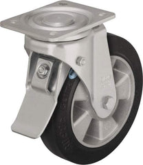Blickle - 10" Diam x 2" Wide x 11-39/64" OAH Top Plate Mount Swivel Caster with Brake - Solid Rubber, 1,430 Lb Capacity, Ball Bearing, 5-1/2 x 4-3/8" Plate - USA Tool & Supply