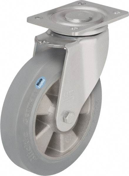 Blickle - 5" Diam x 2" Wide x 6-11/16" OAH Top Plate Mount Swivel Caster - Solid Rubber, 594 Lb Capacity, Ball Bearing, 5-1/2 x 4-3/8" Plate - USA Tool & Supply