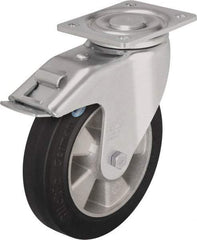 Blickle - 8" Diam x 2" Wide x 9-41/64" OAH Top Plate Mount Swivel Caster with Brake - Solid Rubber, 1,210 Lb Capacity, Ball Bearing, 5-1/2 x 4-3/8" Plate - USA Tool & Supply