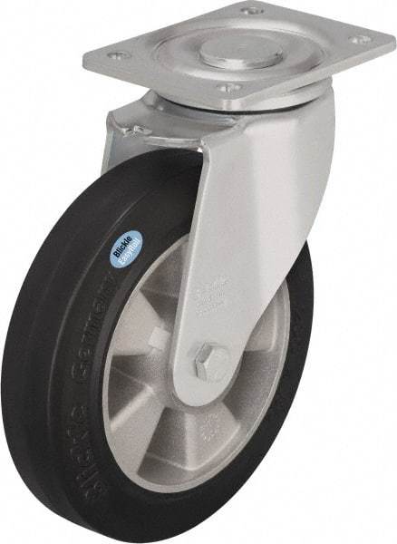 Blickle - 8" Diam x 2" Wide x 9-41/64" OAH Top Plate Mount Swivel Caster - Solid Rubber, 1,100 Lb Capacity, Ball Bearing, 5-1/2 x 4-3/8" Plate - USA Tool & Supply