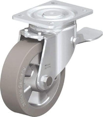 Blickle - 6-1/2" Diam x 2" Wide x 7-61/64" OAH Top Plate Mount Swivel Caster with Brake - Solid Rubber, 880 Lb Capacity, Ball Bearing, 5-1/2 x 4-3/8" Plate - USA Tool & Supply