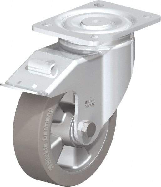 Blickle - 6-1/2" Diam x 2" Wide x 7-61/64" OAH Top Plate Mount Swivel Caster with Brake - Solid Rubber, 880 Lb Capacity, Ball Bearing, 5-1/2 x 4-3/8" Plate - USA Tool & Supply