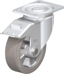 Blickle - 6-1/2" Diam x 2" Wide x 7-61/64" OAH Top Plate Mount Swivel Caster with Brake - Solid Rubber, 880 Lb Capacity, Ball Bearing, 5-1/2 x 4-3/8" Plate - USA Tool & Supply
