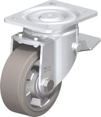 Blickle - 5" Diam x 2" Wide x 6-11/16" OAH Top Plate Mount Swivel Caster with Brake - Solid Rubber, 594 Lb Capacity, Ball Bearing, 5-1/2 x 4-3/8" Plate - USA Tool & Supply