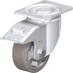 Blickle - 5" Diam x 2" Wide x 6-11/16" OAH Top Plate Mount Swivel Caster with Brake - Solid Rubber, 594 Lb Capacity, Ball Bearing, 5-1/2 x 4-3/8" Plate - USA Tool & Supply