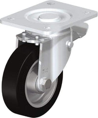 Blickle - 5" Diam x 1-9/16" Wide x 6-1/2" OAH Top Plate Mount Swivel Caster with Brake - Solid Rubber, 550 Lb Capacity, Ball Bearing, 5-1/2 x 4-3/8" Plate - USA Tool & Supply