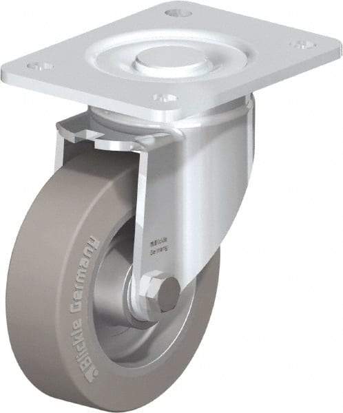 Blickle - 5" Diam x 1-9/16" Wide x 6-1/2" OAH Top Plate Mount Swivel Caster - Solid Rubber, 550 Lb Capacity, Ball Bearing, 5-1/2 x 4-3/8" Plate - USA Tool & Supply