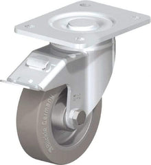 Blickle - 5" Diam x 1-9/16" Wide x 6-1/2" OAH Top Plate Mount Swivel Caster with Brake - Solid Rubber, 550 Lb Capacity, Ball Bearing, 5-1/2 x 4-3/8" Plate - USA Tool & Supply