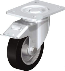 Blickle - 5" Diam x 1-9/16" Wide x 6-1/2" OAH Top Plate Mount Swivel Caster with Brake - Solid Rubber, 550 Lb Capacity, Ball Bearing, 5-1/2 x 4-3/8" Plate - USA Tool & Supply