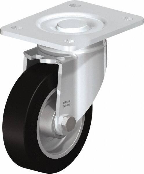 Blickle - 5" Diam x 1-9/16" Wide x 6-1/2" OAH Top Plate Mount Swivel Caster - Solid Rubber, 550 Lb Capacity, Ball Bearing, 5-1/2 x 4-3/8" Plate - USA Tool & Supply
