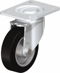 Blickle - 5" Diam x 1-9/16" Wide x 6-1/2" OAH Top Plate Mount Swivel Caster - Solid Rubber, 550 Lb Capacity, Ball Bearing, 5-1/2 x 4-3/8" Plate - USA Tool & Supply