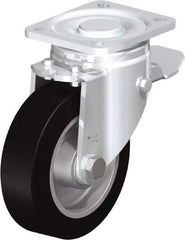 Blickle - 5" Diam x 1-9/16" Wide x 6-1/2" OAH Top Plate Mount Swivel Caster with Brake - Solid Rubber, 550 Lb Capacity, Ball Bearing, 3-15/16 x 3-3/8" Plate - USA Tool & Supply