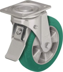 Blickle - 6-1/2" Diam x 2" Wide x 7-61/64" OAH Top Plate Mount Swivel Caster with Brake - Polyurethane-Elastomer Blickle Softhane, 1,210 Lb Capacity, Ball Bearing, 5-1/2 x 4-3/8" Plate - USA Tool & Supply