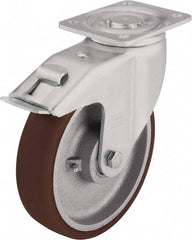 Blickle - 6-1/2" Diam x 1-31/32" Wide x 7-61/64" OAH Top Plate Mount Swivel Caster with Brake - Polyurethane-Elastomer Blickle Softhane, 1,760 Lb Capacity, Ball Bearing, 5-1/2 x 4-3/8" Plate - USA Tool & Supply