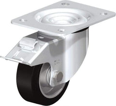 Blickle - 4" Diam x 1-37/64" Wide x 5-7/64" OAH Top Plate Mount Swivel Caster with Brake - Solid Rubber, 440 Lb Capacity, Ball Bearing, 5-1/2 x 4-3/8" Plate - USA Tool & Supply