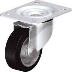 Blickle - 4" Diam x 1-37/64" Wide x 5-7/64" OAH Top Plate Mount Swivel Caster - Solid Rubber, 440 Lb Capacity, Ball Bearing, 5-1/2 x 4-3/8" Plate - USA Tool & Supply